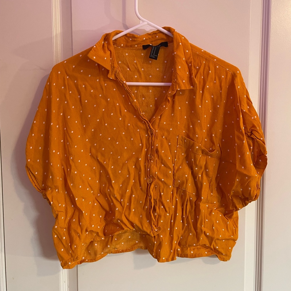 Cropped Yellow Polkadot Forever 21 Button-Up